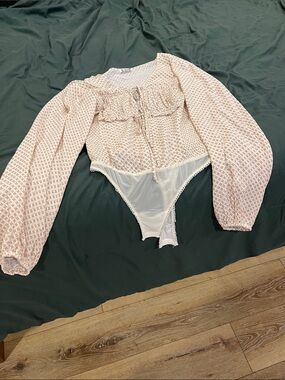 Women's Pink Printed Long-Sleeve Bodysuit